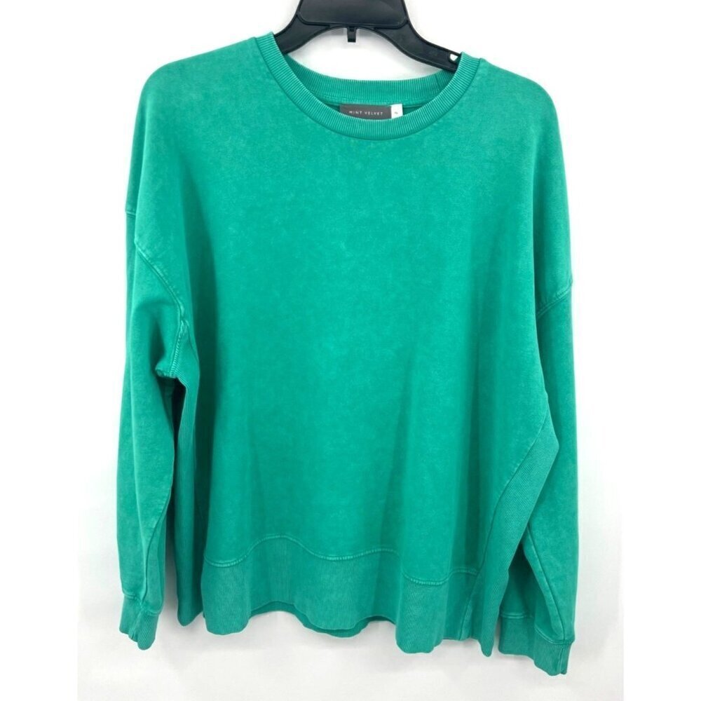 Mint Velvet Womens Green Crewneck Sweatshirt Size XL Burnout Ribbed Cuffs